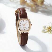 Relógio Feminino Elegante De Quartzo Clássico Quadrado Marrom Pulseira De Couro Relógios De Moda - Castanho - Visão 3