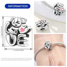 CYMYSS 1件浪漫心形镀银铜吊坠，镶嵌人造锆石，女士情人节/生日礼物，DIY手链配件 - 彩色 - 查看 5