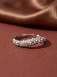 1枚925纯银弧形微镶锆石戒指，女士纯银派对及生日戒指，时尚珠宝礼品 - 弧形微密鑲戒指 - 查看 7