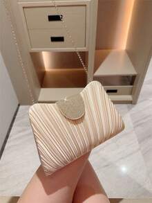 1 Stück glänzende gefaltete Umhängetasche - Mondschein-Abend-Tasche, modische & elegante Damen-Clutch, Luxus-Diamant-Dekor, ausstrahlt hochwertige Qualität, geeignet für formelle Anlässe, Hochzeiten, Partys, mit abnehmbarem Kettengurt zum Umhängen - Aprikosenfarben - Übersicht 6