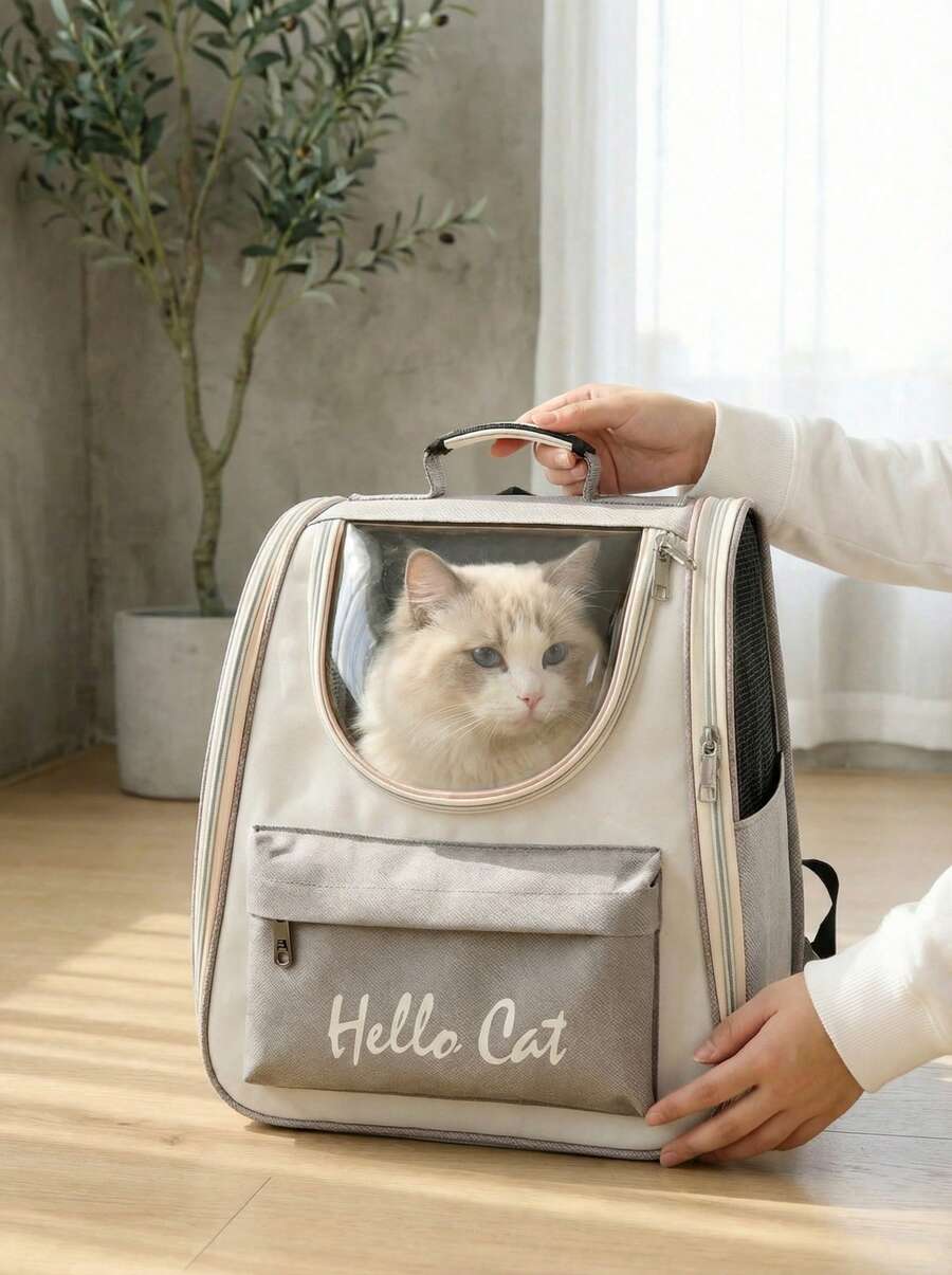 PETSIN Bolsa de Transporte para Gato, Bolsa de Transporte para Cachorro, Mochila para Gato, Mochila para Cachorro, Mochila Bolha para Gato de Espaço Grande, Mochila Bolha para Cachorro de Espaço Grande, Mochila Respirável para Gato, Mochila com Proteção Solar para Cachorro, Design Ergonômico 3D, Adequado para Viagens, Caminhadas, Compras e Visitas ao Veterinário - Cinza Claro - Visão 1