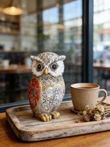 Vintage Carved Owl Decor - Bohemian Vintage Style Home Decoration For Living Room / Desk,Study, Housewarming / Holiday Gift, Small Home Accent - Multicolor - View 1