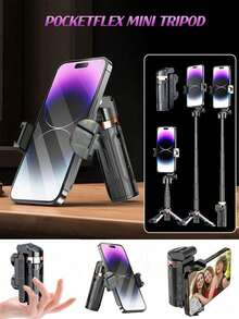 Pocketflex Mini Tripod, Aluminum Alloy 360° Flexible Rotation Selfie Stick Tripod, One-Key Switch 3-In-1 Phone Tripod With Retractable Handle, Detachable Remote, Pocket-Sized Ultimate Travel Photography Gear, Suitable For Summer Vacation, Travel, Outdoor Activities, Live Streaming, Stable Recording - Multicolor - View 5