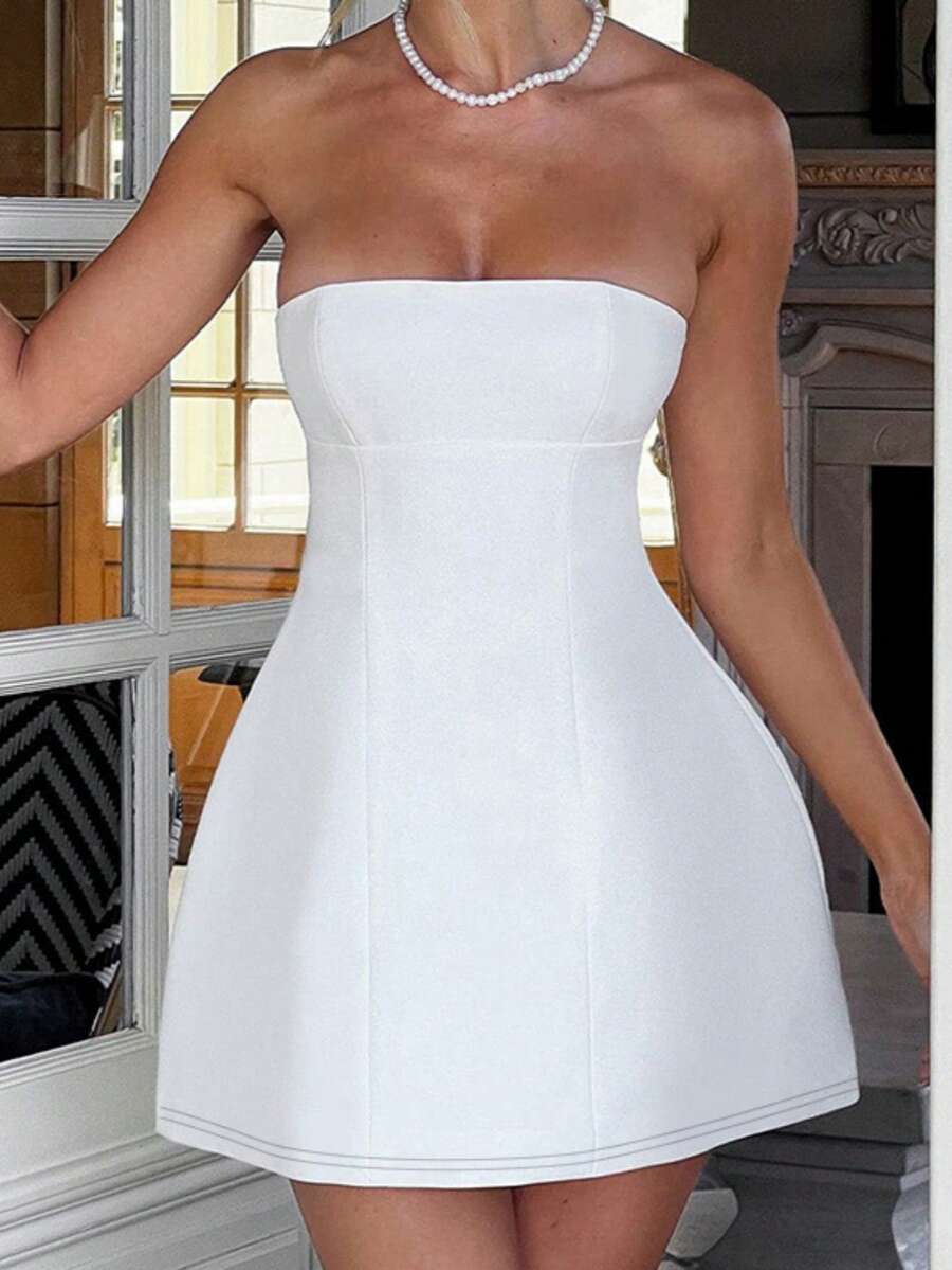 Onicee Summer Dress, White Elegant A-Line Sleeveless Dress, Suitable For Valentine's Day, Dates, Gatherings, Parties, Travel, Vacation, Beach And Other Occasions - White - View 1