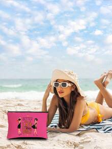 “迟到总比不到好”化妆品和洗漱用品收纳包 - 红色和金色复古少女设计，带有标语，轻便可折叠拉链包，化妆品和洗漱用品收纳包，拉链化妆包，轻便零钱包，洗漱包，储物袋，旅行配件，购物佳品，用途广泛，适合旅行，送给女友、妻子、闺蜜的可爱礼物，情人节和斋月礼物 - 彩色 - 查看 6