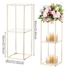 10 Pack Metal Tabletop Flower Stand Gold Vase With 2 Pack Gold Column Flower Stand Wedding Centrepieces Acrylic Panel Metal Floor Geometric Column Vases Tall Floor Vase For Centerpieces Geometric Flower Rack For Wedding Party Home Decorations Summer Birthday Gifts Beach Decor - 彩色 - 查看 2