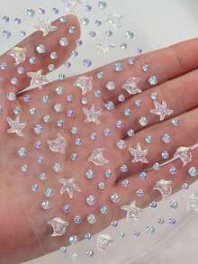 1Sheets 3D Glitter Aesthetic Dreamy Face Stickers, Rhinestone Decoration 3D Starfish Rhinestone Design Face Gems, Perfect For Gatherings, Parties, Performances, And Other Facial Diamond Stickers - Multicolor - View 6