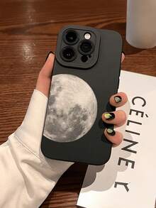 1pc Retro Fashion Transparent Delicate Moon 2D Pattern Full Coverage Anti-Slip Soft TPU Phone Case, Compatible With Apple 17, 16, 15, 14, 13, 12, 11 Pro/Pro Max/Plus And Other Galaxy Models, Suitable As New Year, Birthday, Easter, Valentine's Day, April Fool's Day, Birthday Gift For Friends, Family, Colleagues, Loved Ones - Black - View 1