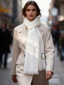 Gucci 1件白色双面G字母图案针织围巾/披肩，男女通用，适合秋冬季节，货号：165904-3G646-9000 - 白色 - 查看 5