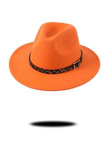 1pc Gray Felt Fedora Hat, Wide Brim Design With Leopard Print Band & Metal Buckle Decor, Chic & Stylish For Casual, Commute, Street Wear, Unique & , Multi-Color Options To Match Various Outfits