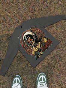 Y2k Astronaut Art Punk Long Sleeve Shirts ,Sky Double-Sided Printing,Christmas Style Graphic T Shirt Cotton,Fashionable Hip-Hop For Men -  Long Sleeve T-Shirts, Funny Vintage Shirts,Regular Fit, Street Style, Digital Print,  Ideal Gift - 深灰色 - 查看 5