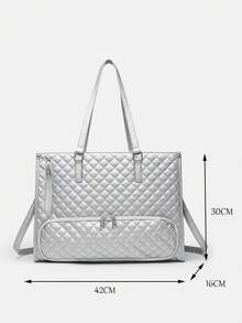 1个女士时尚大容量手提包，经典多色保温包，可装笔记本电脑，可作妈妈包、工作手提包、日常健身午餐包、野餐包、防水保温斜挎包，大号 - 銀色 - 查看 10