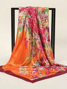 1pc Minimalist Printed Satin Square Scarf, New Spring Fashion Headscarf Women, Can Be Used As Waistband, Bag Decoration, Ribbon, Headband Or Scarf, Choice To Enhance Your Overall Look - 橘色 - 查看 5