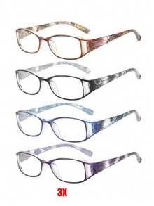 4pcs Fashion Reading Glasses, Unisex - Reading Glasses, Square Frame, Spring Hinged Optical Glasses, Retro Elegant Print, Casual Lightweight, Ultra-Clear, Anti-Fatigue, Suitable For Office Computer Reading And Daily Wear, Best Gift For Elders, Magnification 1X To 4X, Women Glasses Accessories