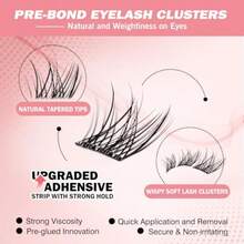 Fox Eyelash Clusters Cat Eye Wispy Lash Clusters Pre Glued Self Adhesive Eyelashes Natural Color Individual Lashes Left Right DIY False Eyelashes - 黑色 - 查看 3