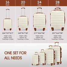 4 Piece Luggage Set 16/20/24/28 Inch Hardside Lightweight Suitcase With Spinner Wheels (Purple) - Trắng Nâu - Xem 3