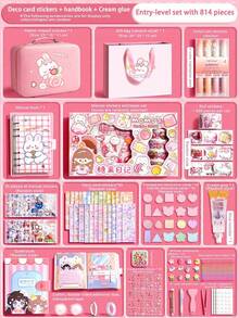 Girls DIY Craft Set, Includes Notebook, Sticker Making Kit, Fake Cream Glue And Decorative Accessories, Children's Toy Stationery Gift Box, And A Complete Cream Sticker Gift Box. This Fun DIY Sticker Craft Set Is Suitable For Children Of All Ages, Can Be Used As Birthday, Christmas Or Holiday Gifts.