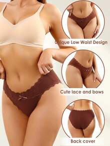 5条装女士纯棉全包臀三角裤，低腰三角裤，比基尼款式，柔软蕾丝边，性感三角裤，尺码S-XXL - 彩色 - 查看 3
