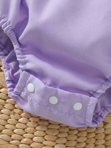 2件套女婴休闲日常可爱撞色编织白色镂空袖方领葡萄刺绣装饰拼接紫色3D蝴蝶结装饰连体衣和紫色蝴蝶结发带套装，夏季 - 淡紫色 - 查看 9