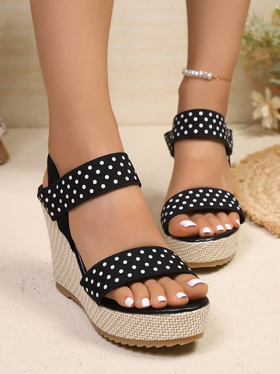 Giày sandal đế xuồng cao gót cho nữ, đế dày, cỡ lớn kiểu châu Âu và Mỹ, sandal cao gót đế dây thừng, kiểu dáng mùa hè giản dị, phù hợp cho bãi biển, kỳ nghỉ và các hoạt động ngoài trời, thiết kế đơn giản.