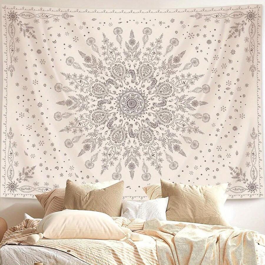 1pc Boho Style Floral Pattern Tapestry, Cute Bedroom Decor Hanging Tapestry, Beige Floral Tapestry, Suitable For Bedroom Living Room Wall Decor, Perfect Gift For Family And Friends, Durable Tapestry - Multicolor - View 1