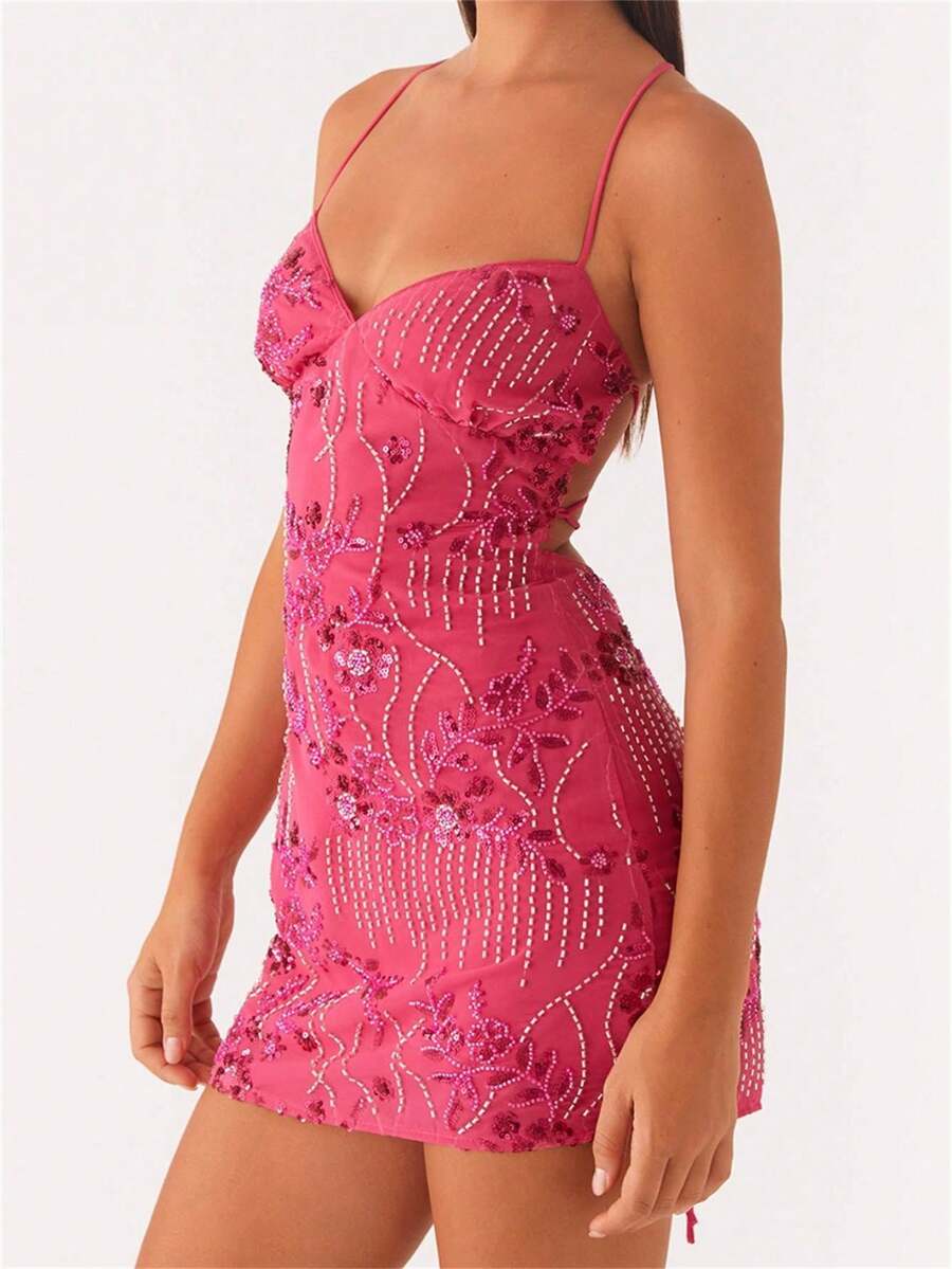 Get Ready To Turn Heads With Our Retro V-Neck Halter Dress In 5 Stunning Colors - 玫紅色 - 查看 1