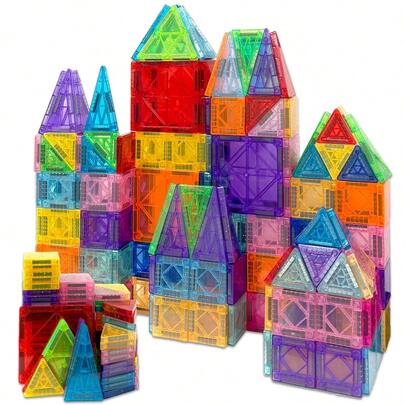 Magnetic Diamond Stained-Glass 2-In-1 STEM Sensory Toy Educational Building Block, Simulate Creative Shape Construction, Best For Birthdays, Assorted Sizes, Suitable As Christmas Halloween Gifts For Children 3+