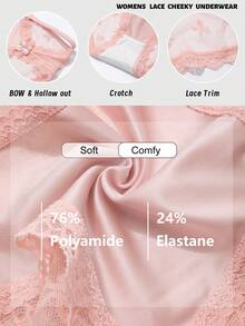 5条装女士透气蕾丝蝴蝶结装饰三角裤，如黄油般柔软弹力，无缝日常内裤，尺码S-XL - 彩色 - 查看 3