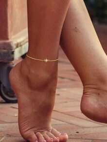 1条S925纯银心形脚链，18K镀金字母，简约春夏沙滩脚链，女士脚链，母亲节礼物 - 腳鍊 - 查看 5