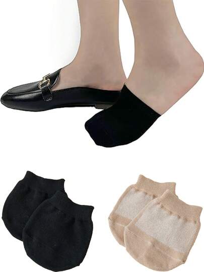 1/4 双肤色和黑色硅胶防滑半趾袜，简约时尚设计，专为女性打造，适用于高跟鞋和皮鞋，弹性袜口防止滑落。
