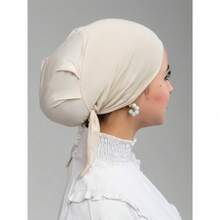 1pc Simple Solid Color Soft & Comfortable Headscarf, Headwrap, Turban Style Cap, Women Chemo Hat, Suitable For Daily Life And Outdoor Sports For Dress - Màu be - Xem 3