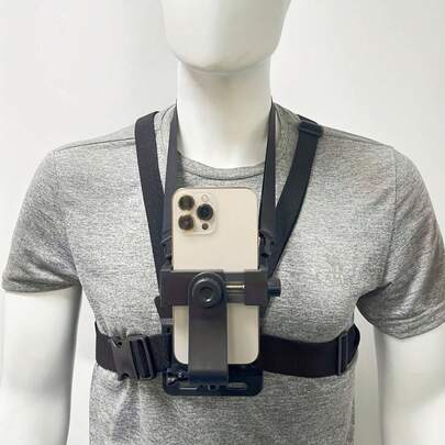 1pc Adjustable Chest Strap Phone Holder, Outdoor Cycling Chest Strap Phone Mount, First-Person Shooting Accessory For Skiing, Cycling, Rowing, Hunting, Sports