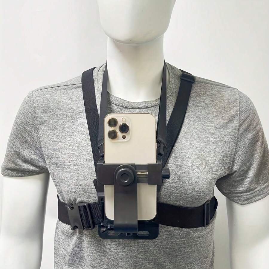 1个可调节胸带手机支架，户外骑行胸带手机支架，第一人称射击配件，适用于滑雪、骑行、划船、狩猎、运动