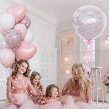 kumozawa 45.72厘米透明心形涤纶气球，粉白相间心形气球，浅粉色和白色派对帽装饰，适合公主女孩生日装饰 - 粉色 - 查看 4