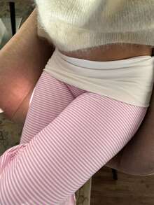 Sunny Girly Spring Women's Back To School Striped Straight-Leg Pants, With A White Ruffled Waist Design, Suitable For Valentine's Day Wear