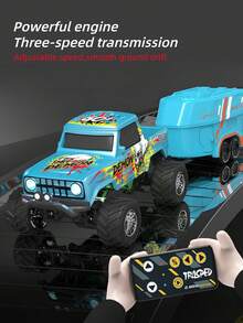 1/64 Scale Mini Remote Control Monster Truck Trailer, 2.4GHz & APP Control, Rechargeable Alloy Shell Mini RC Car With Lights, Speed/Steering Adjustable (Orange) - Four-wheel Off-road Vehicle - View 8