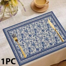 1/4/6 Pcs Chinese Blue And White Porcelain Style Placemats, Linen Dining Table Mats With Traditional Lantern Pattern, Washable Printed Tablemats, Surface Protection Pads, Ideal Decor For Holiday Kitchen And Family Gatherings - Multicolor - View 12