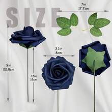 25/50pcs Navy Blue Artificial Foam Roses With Stems - Perfect For DIY Wedding Decor, Bouquets, Party Table Arrangements And Home Decoration, Packed In OPP Bag, With 2 Leaves - Dark Blue - View 3