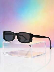 1pc Women's Narrow Rectangular Butterfly Frame Retro Street Y2K Baddie Contrast Color Chic Minimalist Fashion Glasses, Vacation - Black - View 7