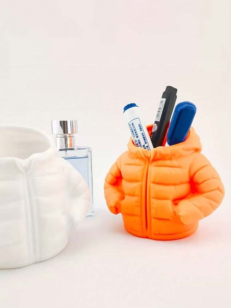 1pc 3D Printed Down Jacket Shaped Pen Holder, Multi-Purpose Desktop Organizer For Stationery, Makeup Brushes, Home/Office Storage, Unique Gift For Students And Office Workers - Multicolor - View 6