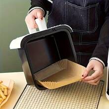 100pcs Square Air Fryer Liners, Non-Fry Disposable Liner Sheets For Air Fryer/Oven/Microwave – Perfect For Chicken Nuggets, Burgers, Tempura, Fries, Meat & Vegetables Greaseproof Parchment Paper . Baking Paper . Silicone Coated Paper ​​Kitchen Essential . Household Must-Have . Labor Day Gift​, Back To School - 薑色 - 查看 7
