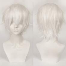 Karida 14-Inch Synthetic Fiber Cosplay Wig With Bangs, Layered Straight Hair, Unisex Cosplay Wig, High Density, Natural-Looking Cosplay Wig For Men And Women