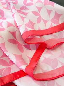 1pc Square Scarf, Women's Satin Printed Headband, Headwrap, Fashion Ladies Hair Scarf, Shawl, Scarf, Women's Neckerchief, Headscarf - Geometric Circles In Pink - View 2