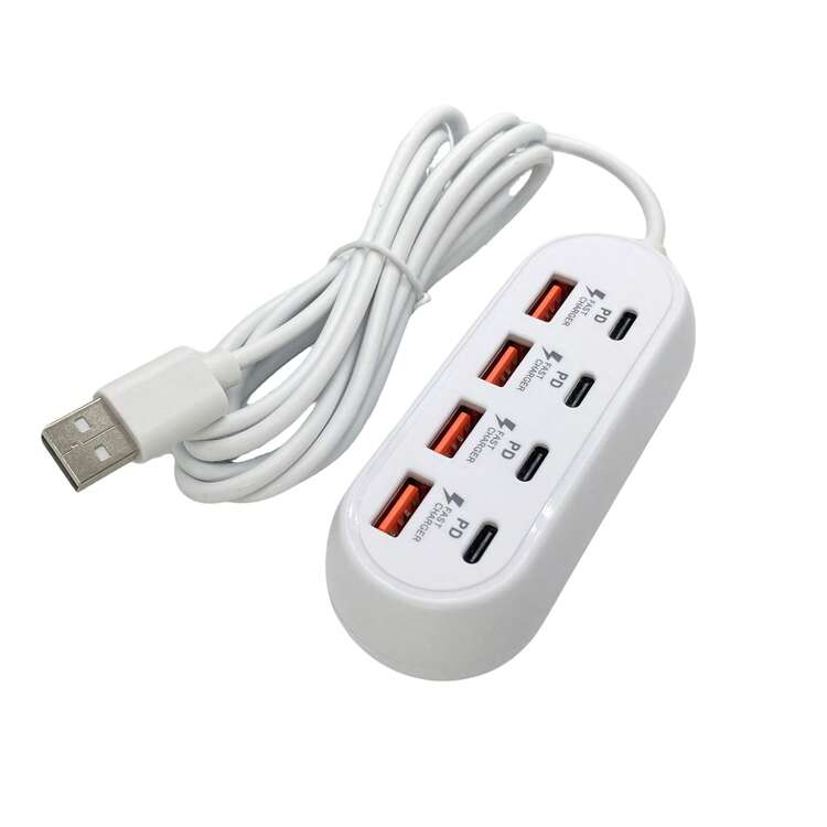 升级版 8 合 1 USB 集线器：3 种线缆长度可选，流线型椭圆设计，支持 25W 快充，可同时为多个设备充电 - 白色 - 查看 10