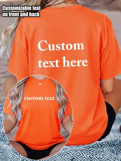 Plus Size Women's Short Sleeve T-Shirt - Customizable Front And Back - Choose Color And Font To Personalize Graphic Print Tank Top, Ideal For Anniversary, Valentine's Day, Festival And Other Customized Gift Occasions Summer