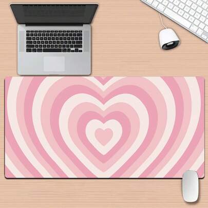 1pc Hypnotic Heart Shaped Pink Gaming Mouse Pad, Non-Slip Washable Rubber Base Large Desk Mat, Office Desk Accessory, Computer Decor, Ideal Gift For Gamers - Extra Long Desk Pad, Fashionable Office Desk Decoration And Study Accessory