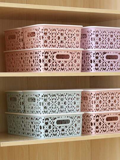 1 pieza Cesta de almacenamiento de plástico de color aleatorio (estilo enviado al azar)