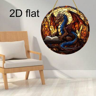 1pc,Dragon,Sun Catcher,Colorful Artificial Glass Light-Catching Decorative Sign,Round Acrylic Painted Art Sign,Plastic 2D Flat Sign,Window Hanging Sign,Porch Decoration,Holiday Party Decoration,Home Gift