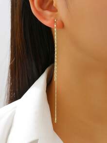 一对简约复古长款金属铜链流苏耳环，女士耳环，适合日常休闲、情人节、度假、节日佩戴，也是送给女性的礼物、珠宝首饰、闺蜜礼物以及夏季海滩装扮的理想之选。 - 金色 - 查看 3