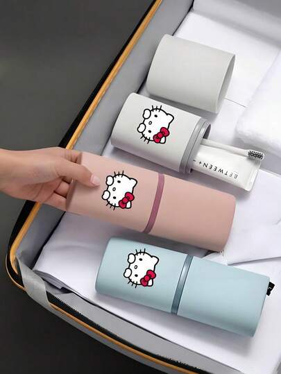 Sanrio Hello Kitty Travel Toothbrush Storage Box - Portable Mouthwash Cup And Toothbrush Storage Box, Couple Bathroom Wash Cup, Essential For Bathroom And Travel, Creative Folding Toothbrush And Toothpaste Storage Box